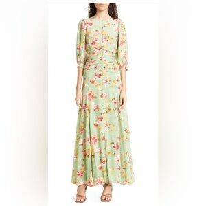 ByTimo Satin Green Bouquet Floral Print Ruched Gown